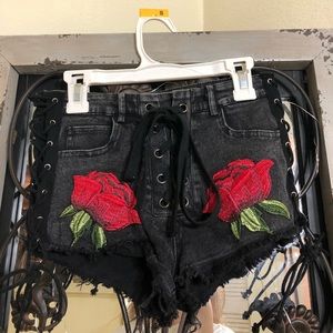Lace up rose shorts